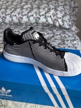 Adidas Black & White Knit Slip-On Shell Toe Sneaker